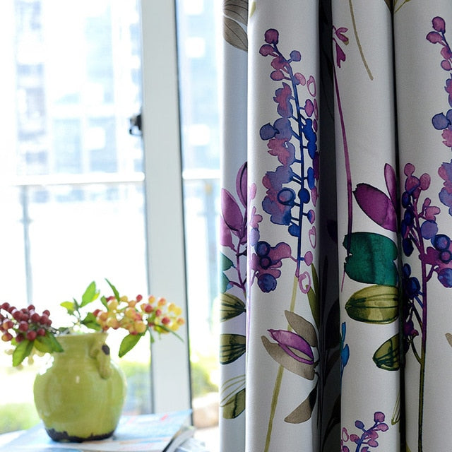 American Purple Floral Blackout Curtains For Living Room