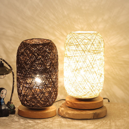 Wood Rattan Twine Ball Lights Table Lamp