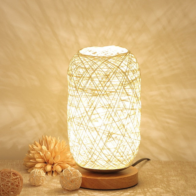 Wood Rattan Twine Ball Lights Table Lamp