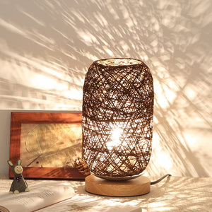 Wood Rattan Twine Ball Lights Table Lamp
